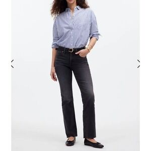 Madewell Petite Kick Out Crop Jeans Mid Rise Faded Black Raw Hem Size 28P‎